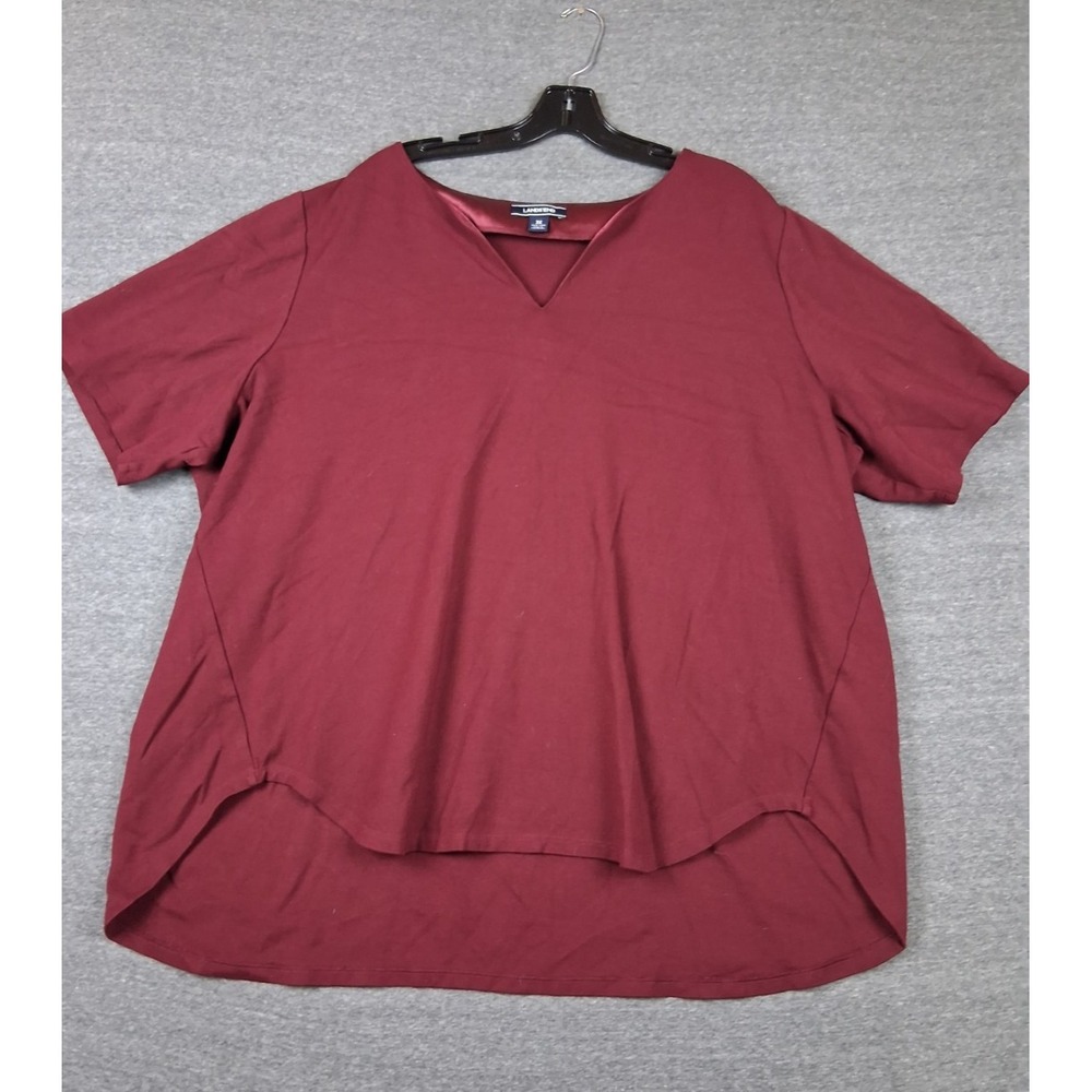 Lands End‎ Womens Shirt 3X Red Cabernet Pullover Minimalist Modest Timeless Chic